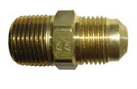 3/8" TUBE SIZE X 1/4" N.P.T. MALE CONNECTOR 45* FLARE BRASS FITTING (43-6)