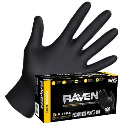 RAVEN XX-LARGE BLACK POWDER FREE NITRILE 6 MIL THICK GLOVES 100PC BOX