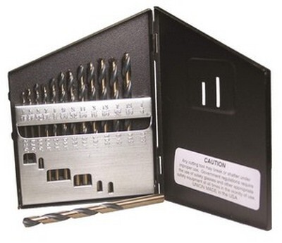 13 PIECE BLACK & GOLD JOBBER LENGTH DRILL SET 1/16"-1/4" IN METAL CASE SP-13 TYPE 190-AG