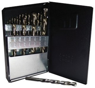 29 PIECE GOLD FINISH LEFT-HAND JOBBER LENGTH DRILL BIT SET 1/16"-1/2" LF-29 TYPE 190-AL