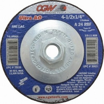 7" X 1/4" X 5/8-11 CGW ULTRA-DEPRESSED CENTER ALUMINUM OXIDE GRINDING WHEEL