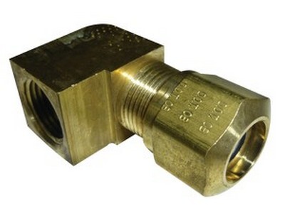 1/2" D.O.T. AIR BRAKE X 3/8" N.P.T. 90* FEMAL ELBOW BRASS FITTING (1470-8)