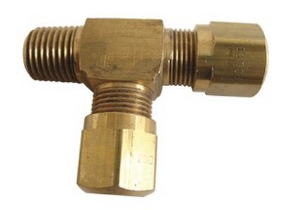 1/4" N.P.T. MALE X 3/8" D.O.T. NYLON AIR BRAKE RUN TEE BRASS (1471-6)