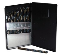 15 PIECE BLACK & GOLD JOBBER LENGTH DRILL SET 1/16"-1/2" IN METAL CASE SP-15 TYPE 190-AG